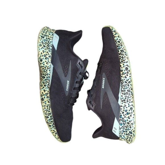 Brooks Womens Sz 11 Sneakers  Launch 8 Black Teal Electric Cheetah Running Shoes - Picture 4 of 9